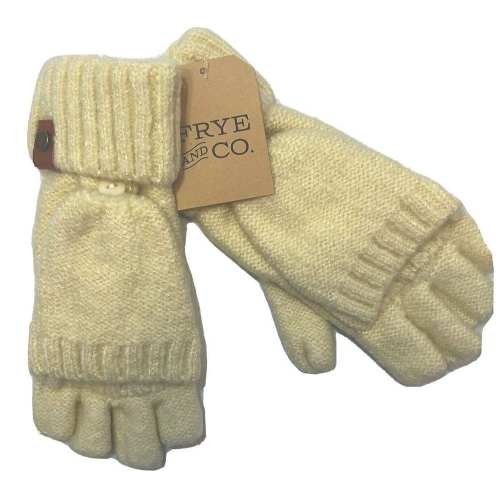 Frye & Co‎  NWT Womens Butter Creamy Tan Cable Knit Pop Top Mitten Gloves-OSFM